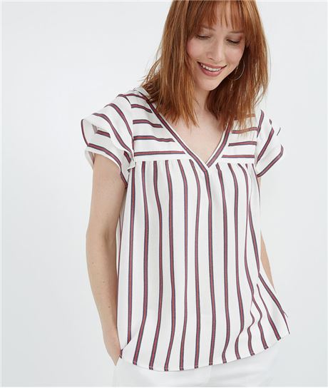 Blouse rayée manches volantées MULTICOLORE