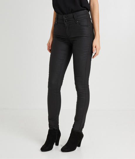 Pantalon slim taille haute enduit femme NOIR