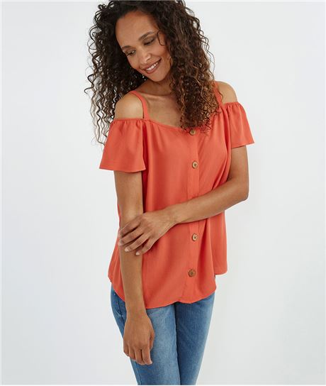 Blouse col Bardot avec bretelles ORANGE