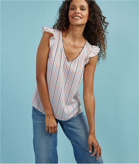 Blouse à manches courtes rayée rose MULTICOLORE