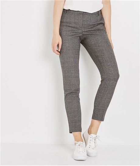 Pantalon cigarette à carreaux élastiqué GRIS