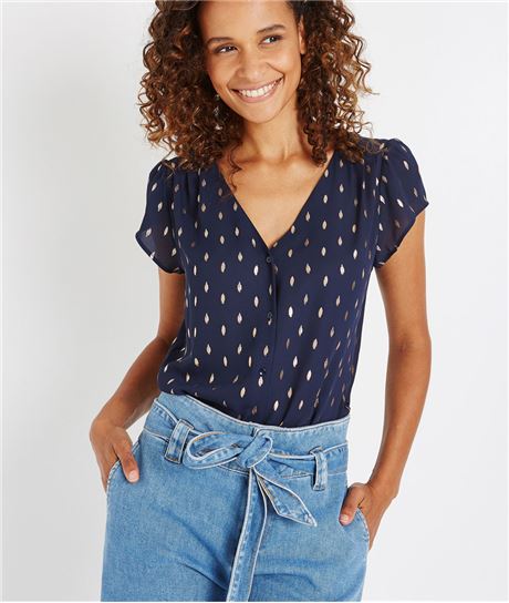Blouse manches courtes et boutons MARINE