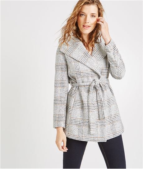 Manteau de mi-saison à carreaux ECRU