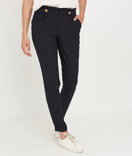 Pantalon cigarette fluide taille haute MARINE