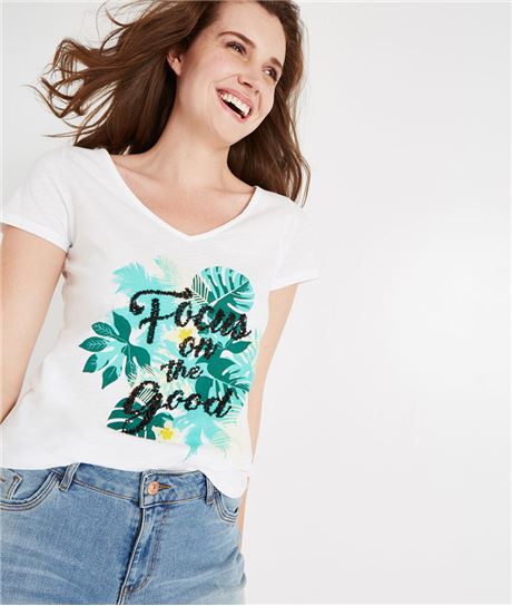 T-shirt blanc print exotique BLANC