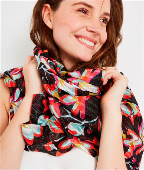 Foulard imprimé fleuri avec lurex NOIR