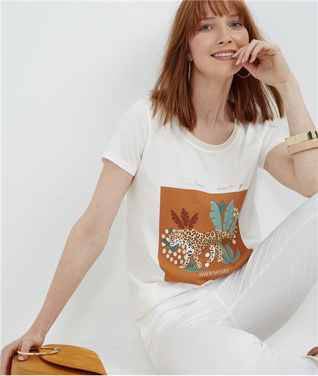 T-shirt manches courtes print animalier ECRU