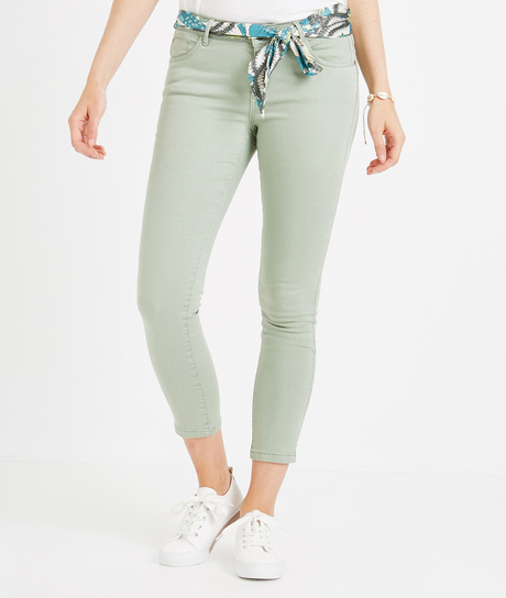 Pantalon 7/8ème de couleur avec ceinture EUCALYPTUS