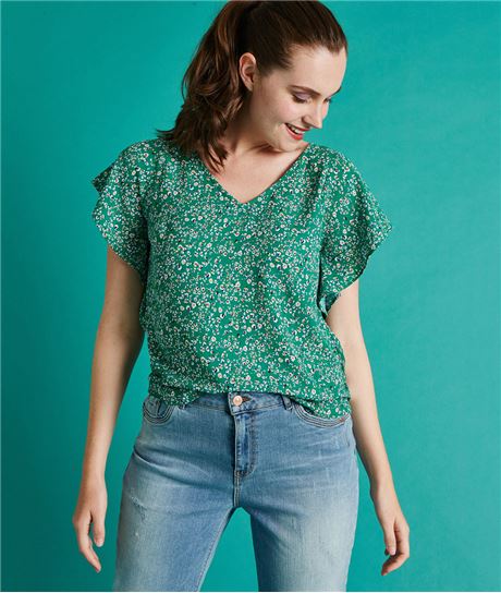 Blouse verte imprimé fleuri VERT