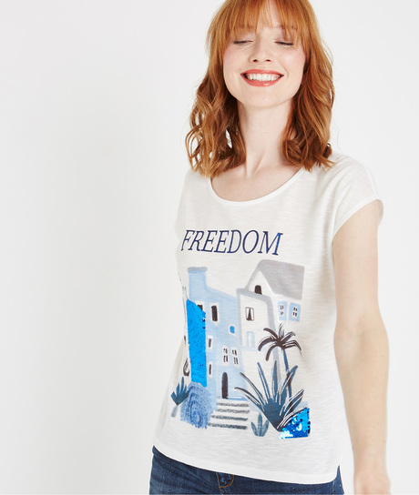 T-shirt blanc avec print placé BLANC