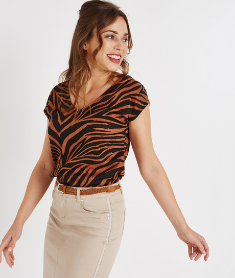 T-shirt manches courtes imprimé zèbre CARAMEL