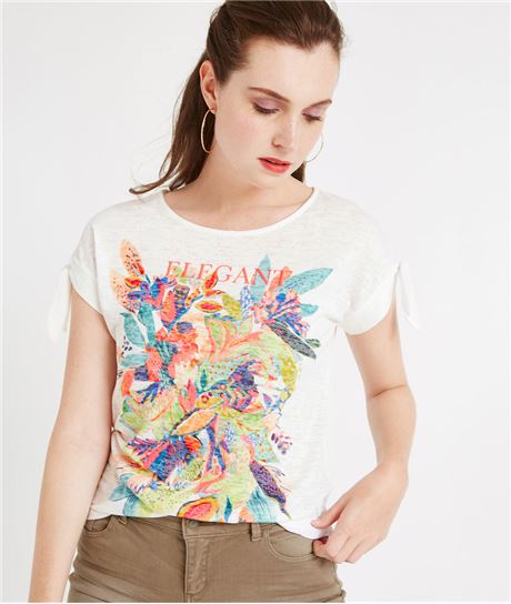 T-shirt print fleuri fluo BLANC