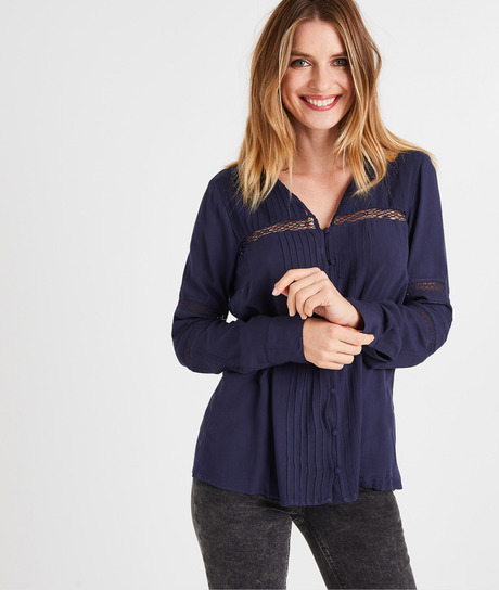 Chemise fluide avec boutons et dentelles MARINE