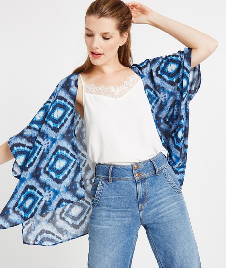 Veste kimono bleu imprimé BLEU