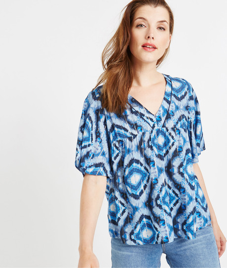 Blouse imprimée tie and dye BLEU
