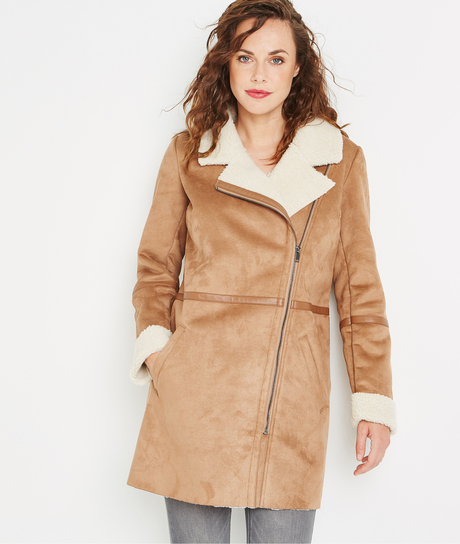 Manteau effet peau lainée CARAMEL