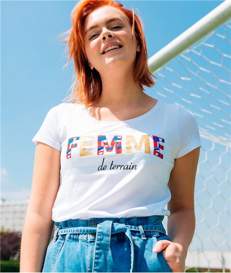 T-shirt à message femme de terrain BLANC