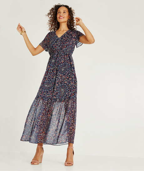 Robe longue fleurie avec voile MULTICOLORE
