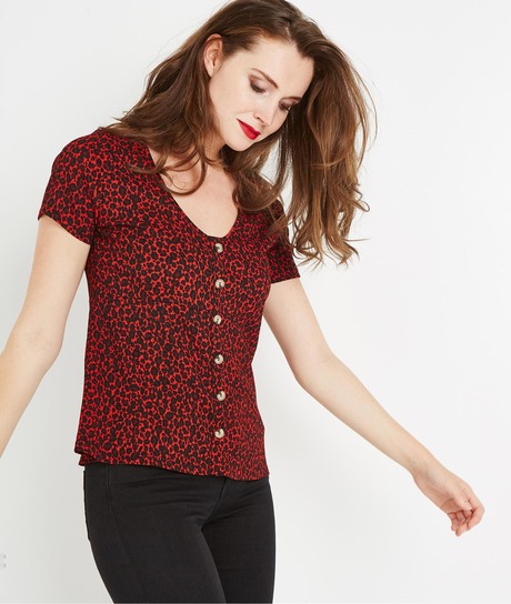 T-shirt imprimé léopard ROUGE