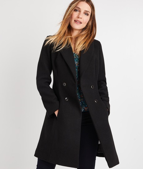 Manteau en lainage cintré boutonné NOIR
