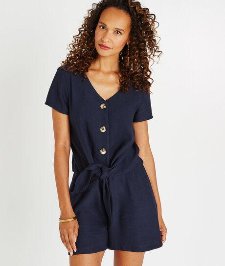 Combishort boutonnée manches courtes MARINE