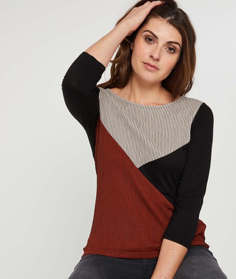 T-shirt maille froissée color block NOIR