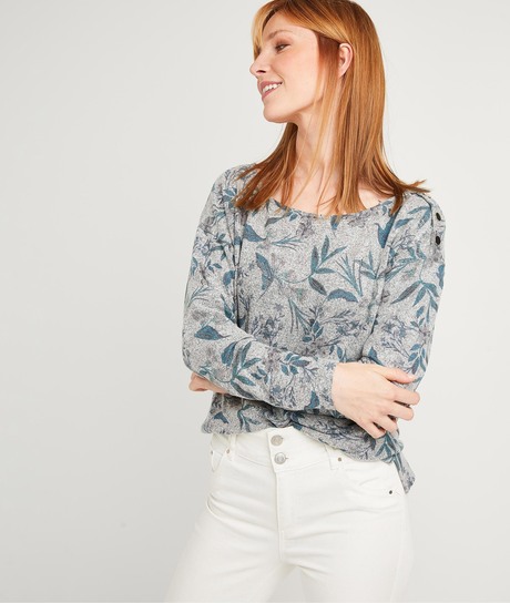 T-shirt imprimé fleuri femme GRIS