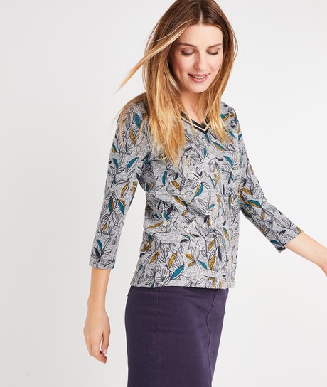 T-shirt gris imprimé feuillages GRIS