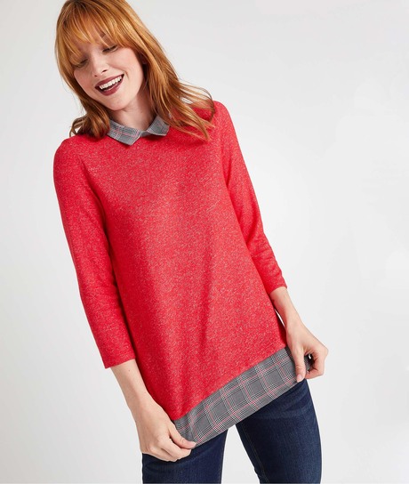 T-shirt chemise superposé ROUGE