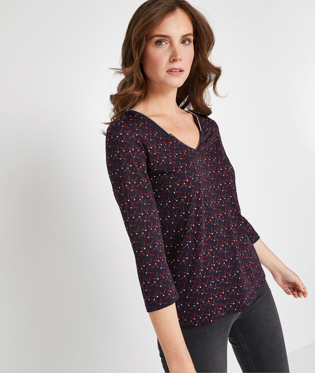 T-shirt imprimé manches 3/4 MARINE