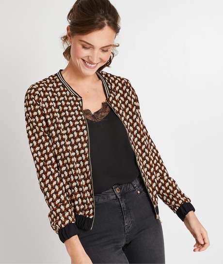Veste bomber fluide imprimé rétro CARAMEL