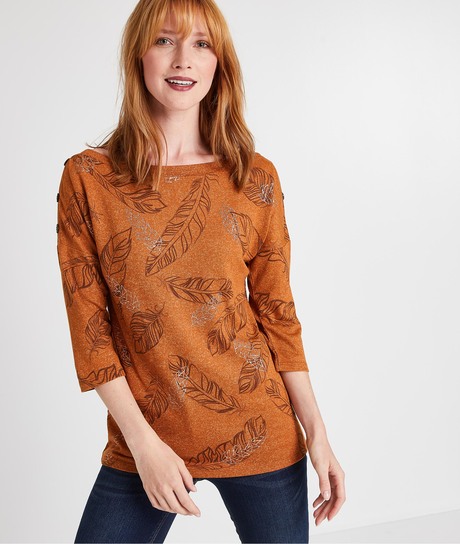 T-shirt caramel imprimé plumes CARAMEL