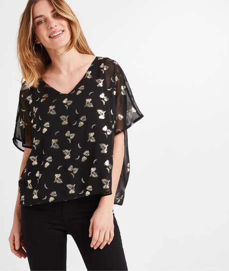 T-shirt voile imprimé femme NOIR