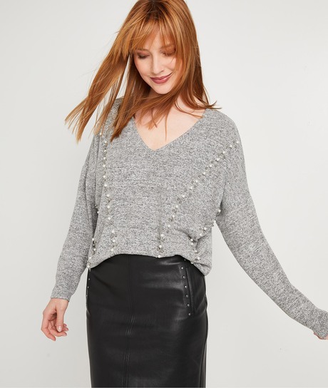 T-shirt à perles femme GRIS