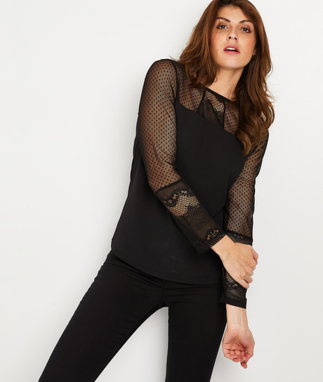 T-shirt noir dentelle femme NOIR
