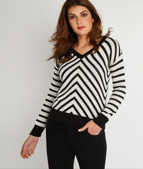 Pull rayé noir et blanc femme NOIR