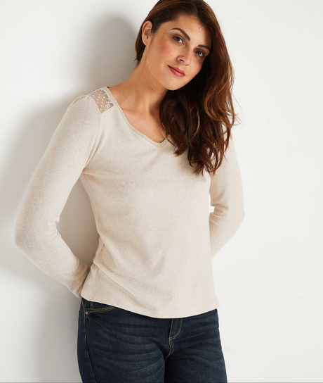 T-shirt uni à plumetis femme BEIGE