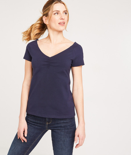 T-shirt uni en coton stretch femme MARINE