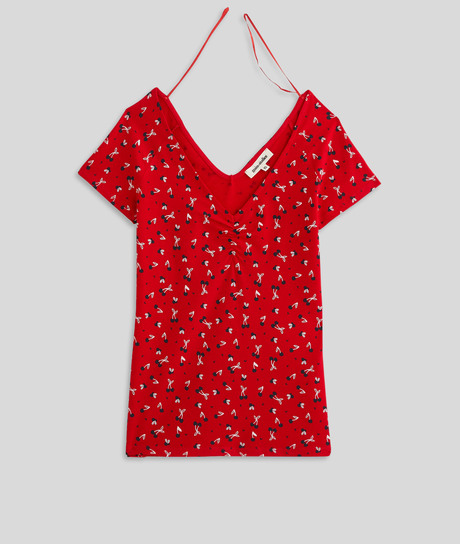 T-shirt imprimé en coton stretch femme ROUGE