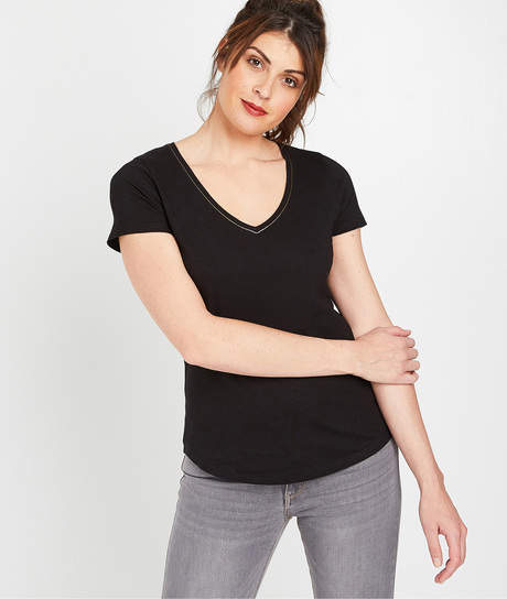 T-shirt 100% coton uni femme NOIR