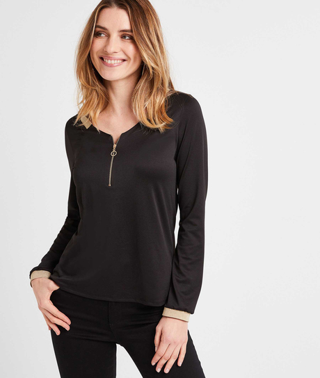 T-shirt noir zippé femme NOIR