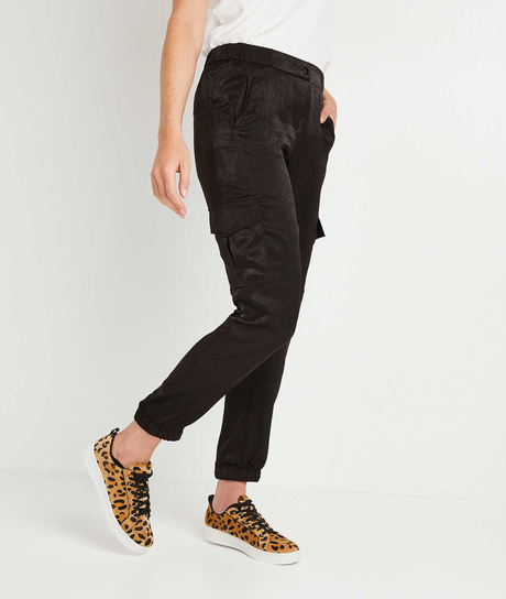 Pantalon satin noir femme NOIR