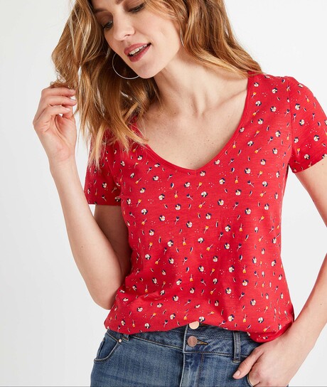 T-shirt femme imprimé en coton ROUGE