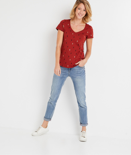 T-shirt femme imprimé en coton TERRACOTTA