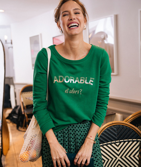 Sweat vert à message femme VERT