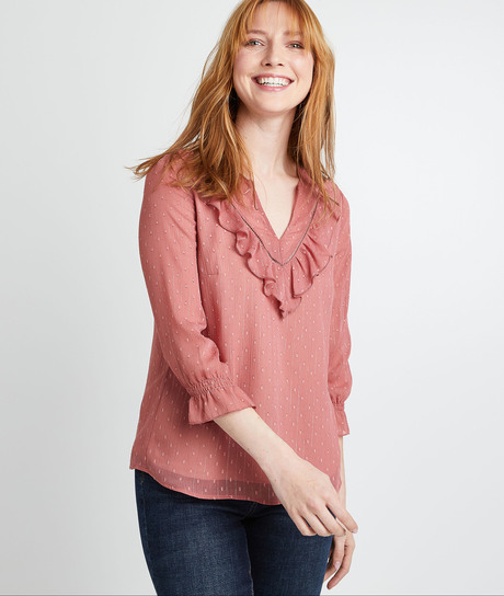 Blouse rose à volants femme ROSE