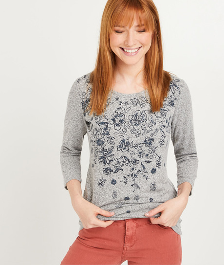 T-shirt à motif fleuri femme GRIS