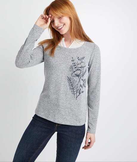 T-shirt gris avec col femme GRIS