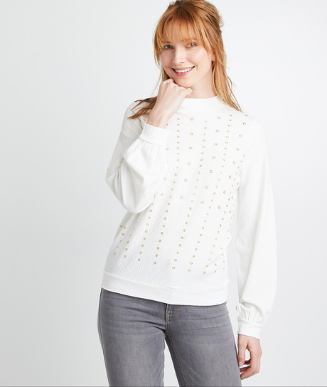 T-shirt blanc à oeillets femme ECRU