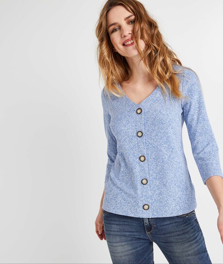 T-shirt bleu ciel boutonné femme BLEU